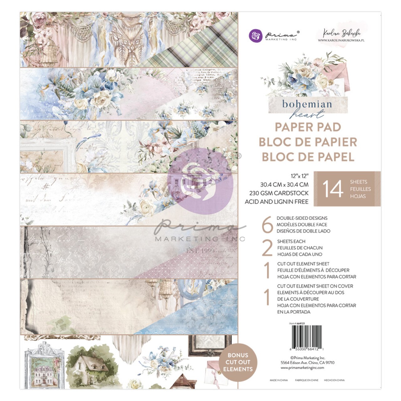 Bohemian Heart 12x12 Paper Pad - 14 sheets w foil- 6 double sided designs x 2 sheets each + 1 cut-out sheet + 1 cut-out sheet on cover paper pad